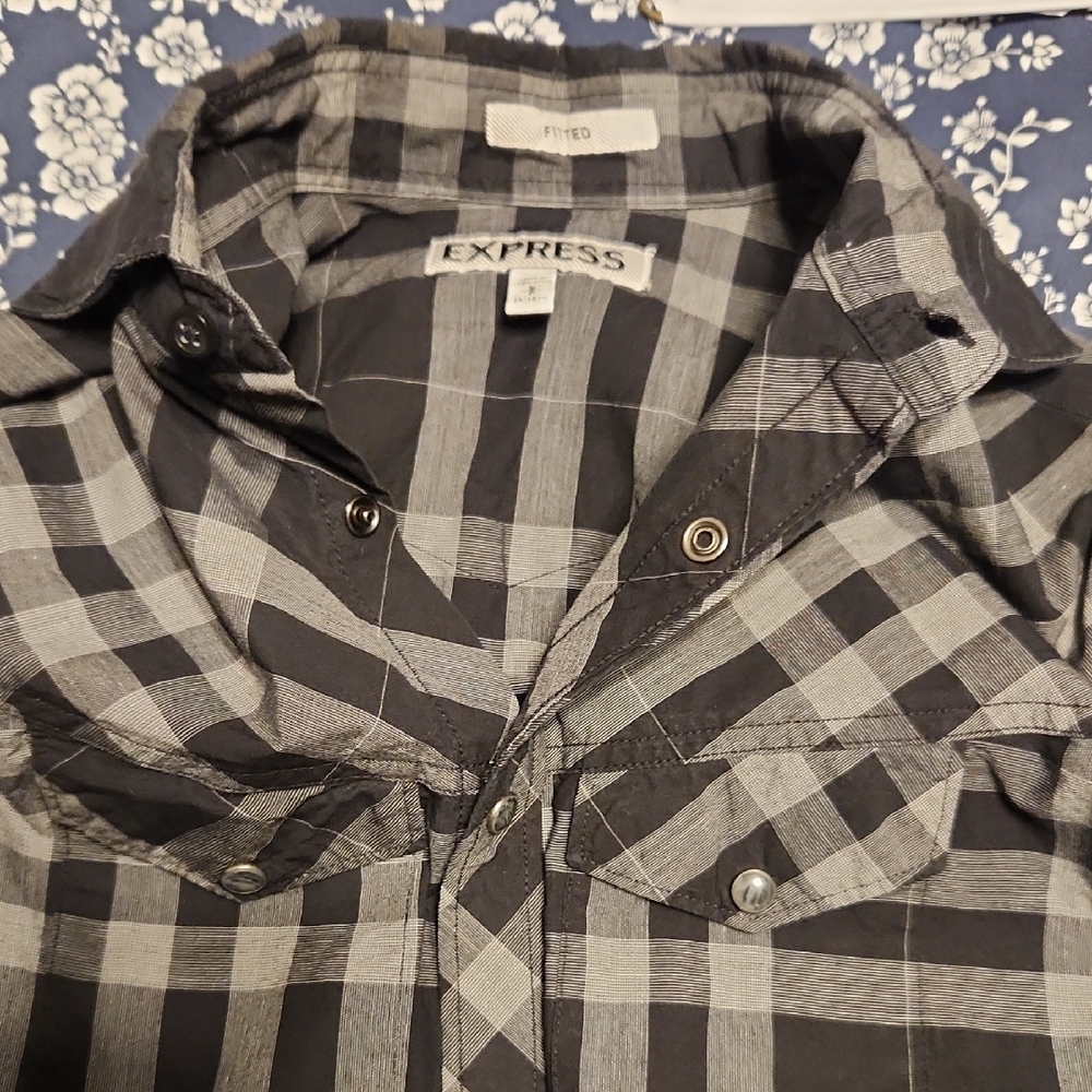 Express Black and Gray Casual Button Down Shirt